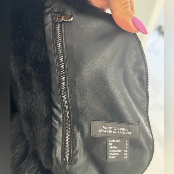 HSO Collection Black dyed Shearling Lamb Fur Jacket Size 6 - Picture 12 of 17